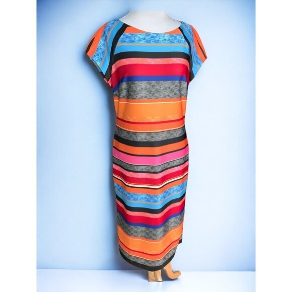 ECI New York cap sleeve colorful striped lined zipped long maxi dress NEW 12 - Picture 8 of 8